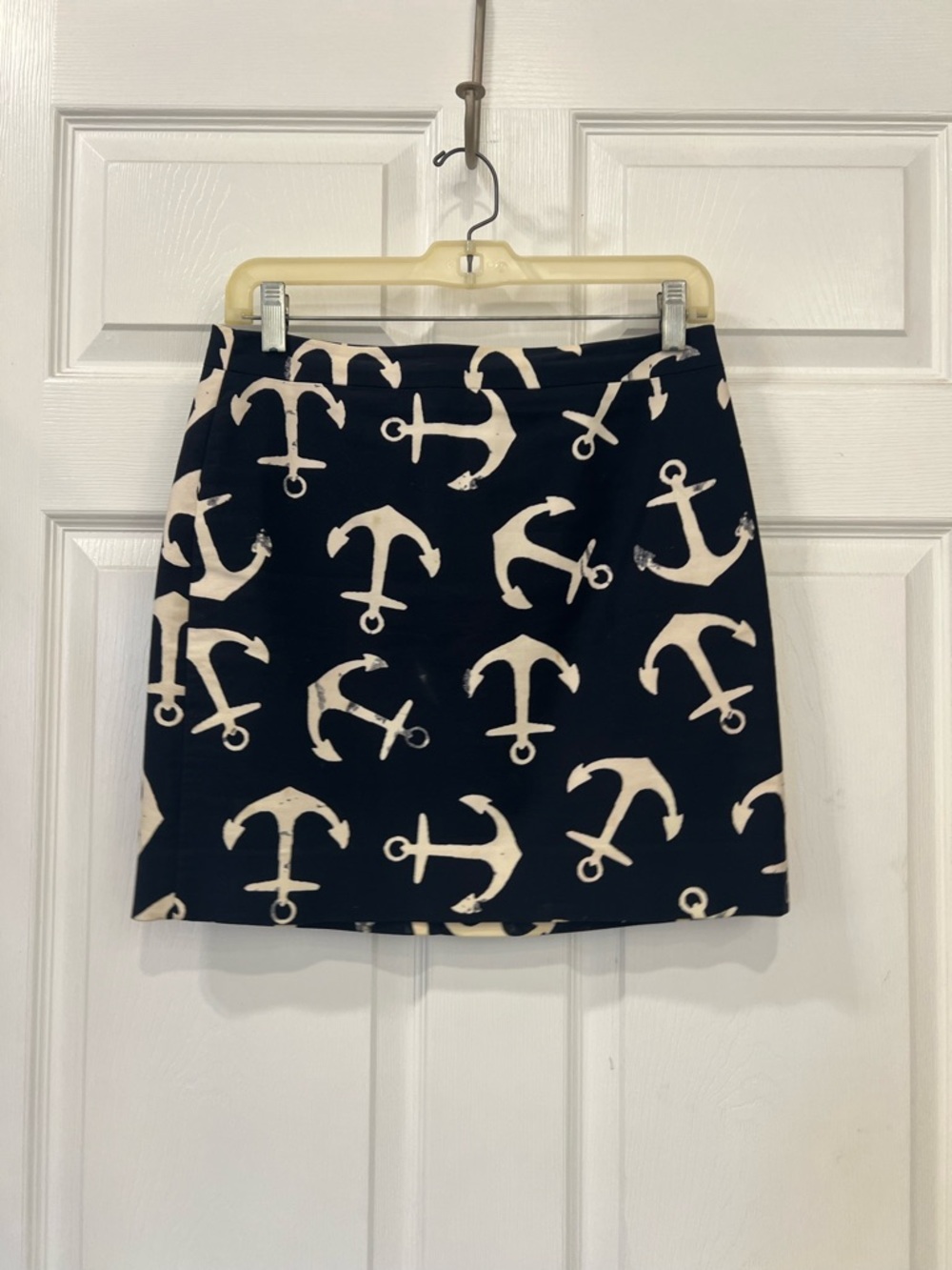 J. Crew Navy Mini Skirt with Cream Anchor Print